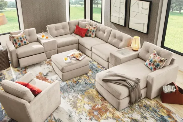 ModularOne Stone 8-Piece Power Reclining Sectional with Right Arm Facing Chaise