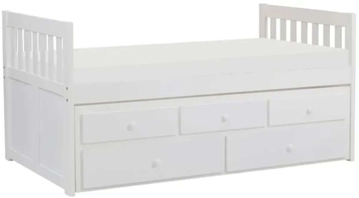 Galen White Twin/Twin Captain Bed with Trundle and Storage Drawers