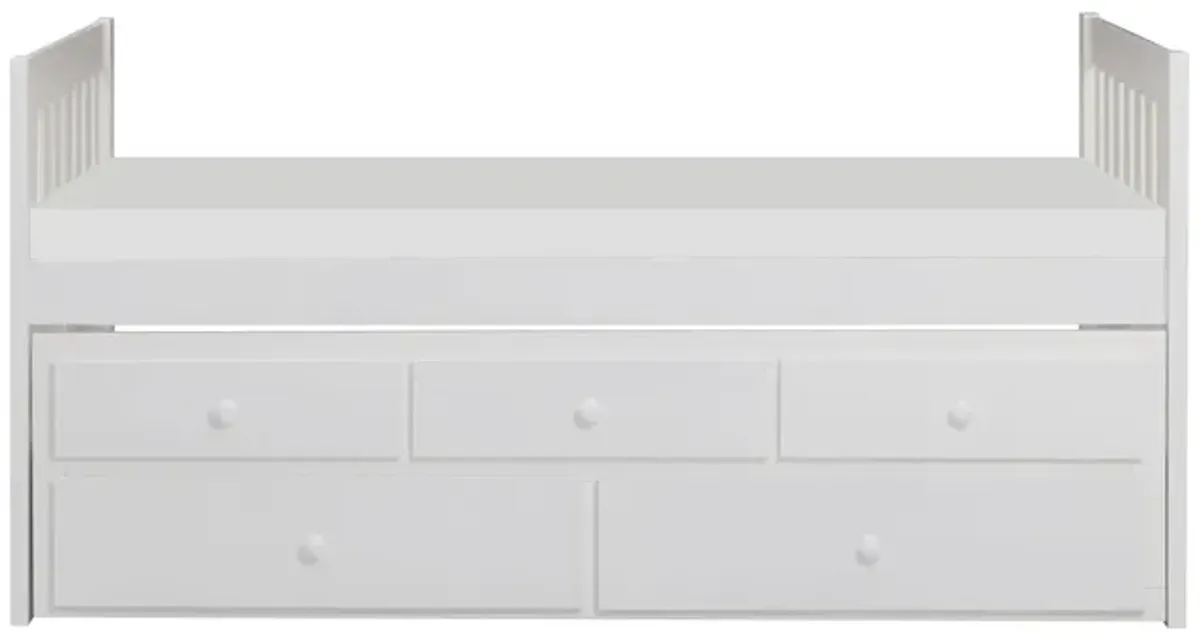 Galen White Twin/Twin Captain Bed with Trundle and Storage Drawers and Chest