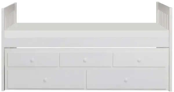 Galen White Twin/Twin Captain Bed with Trundle and Storage Drawers and Chest