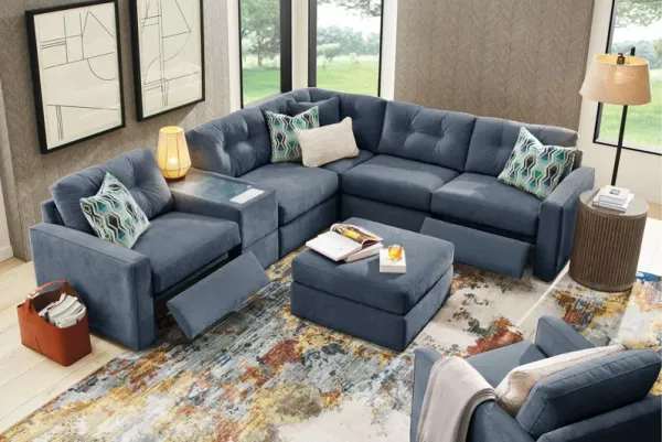 ModularOne Navy 6-Piece Power Reclining Sectional with One E-Console