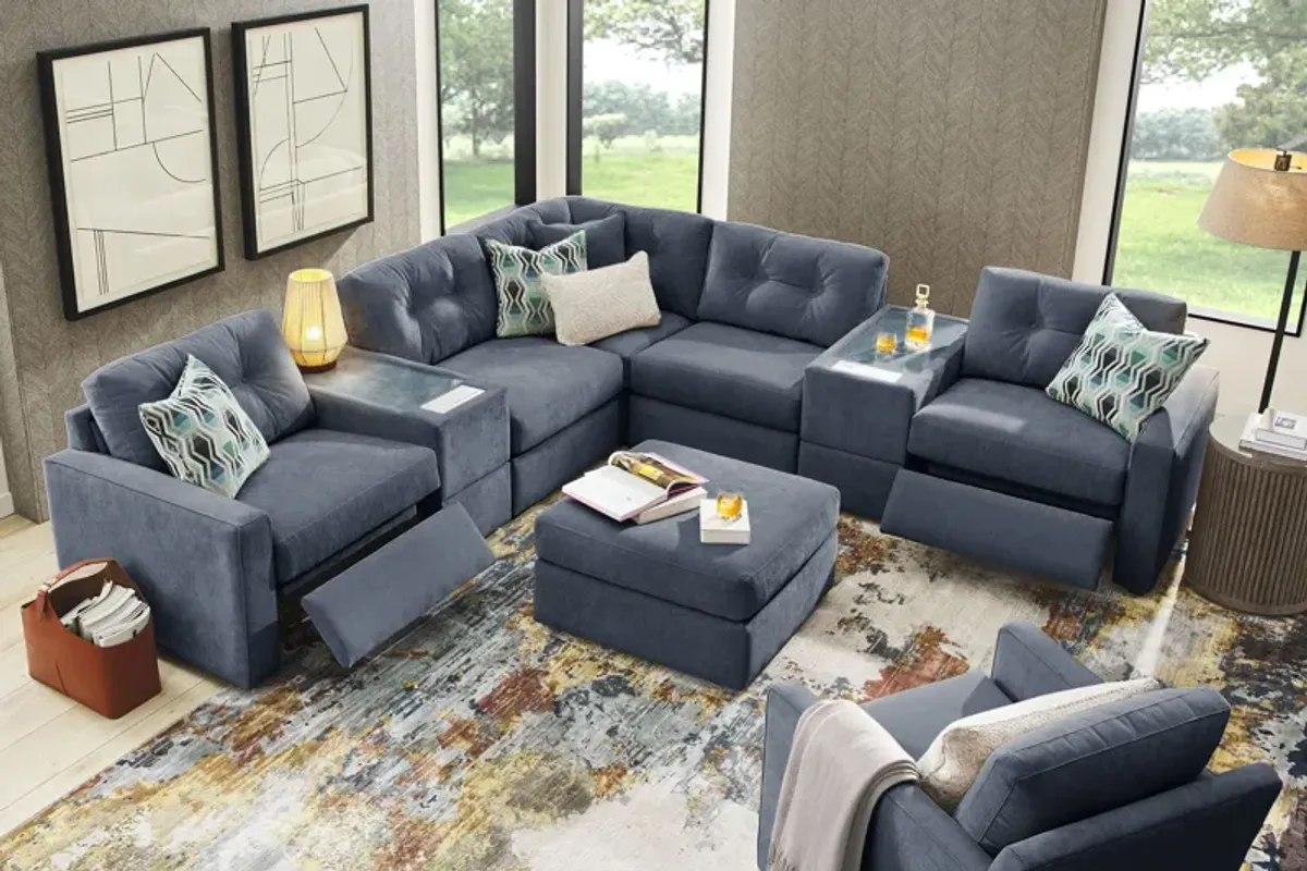 ModularOne Navy 7-Piece Power Reclining Sectional with Two E-Consoles