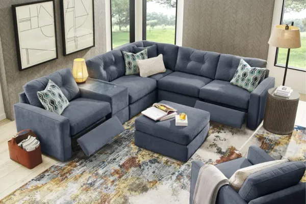 ModularOne Navy 6-Piece Power Reclining Console Sectional