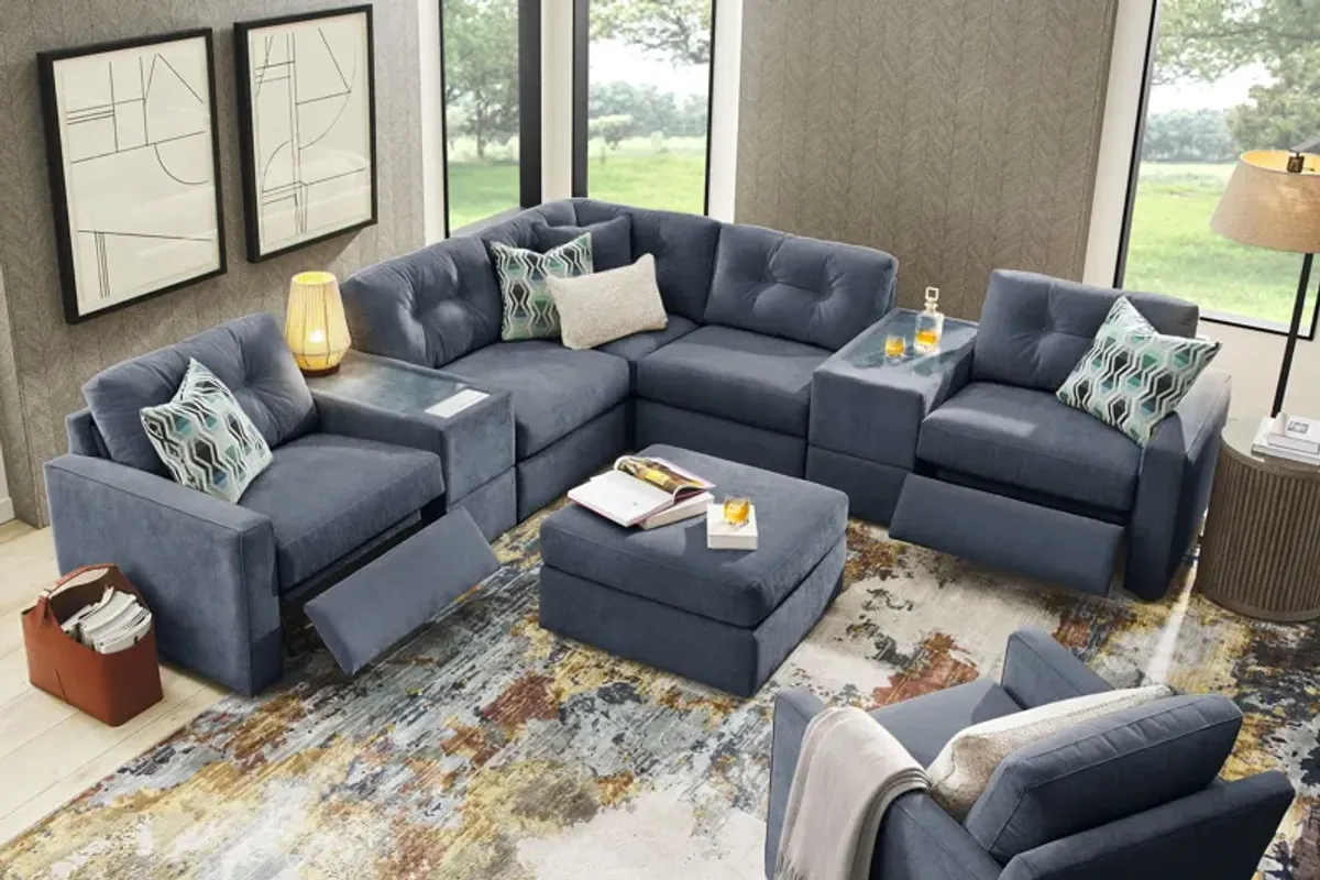 ModularOne Navy 7-Piece Power Reclining Sectional with One E-Console