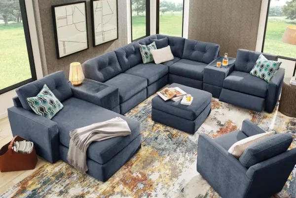 ModularOne Navy 8-Piece Power Reclining Sectional with Left Arm Facing Chaise