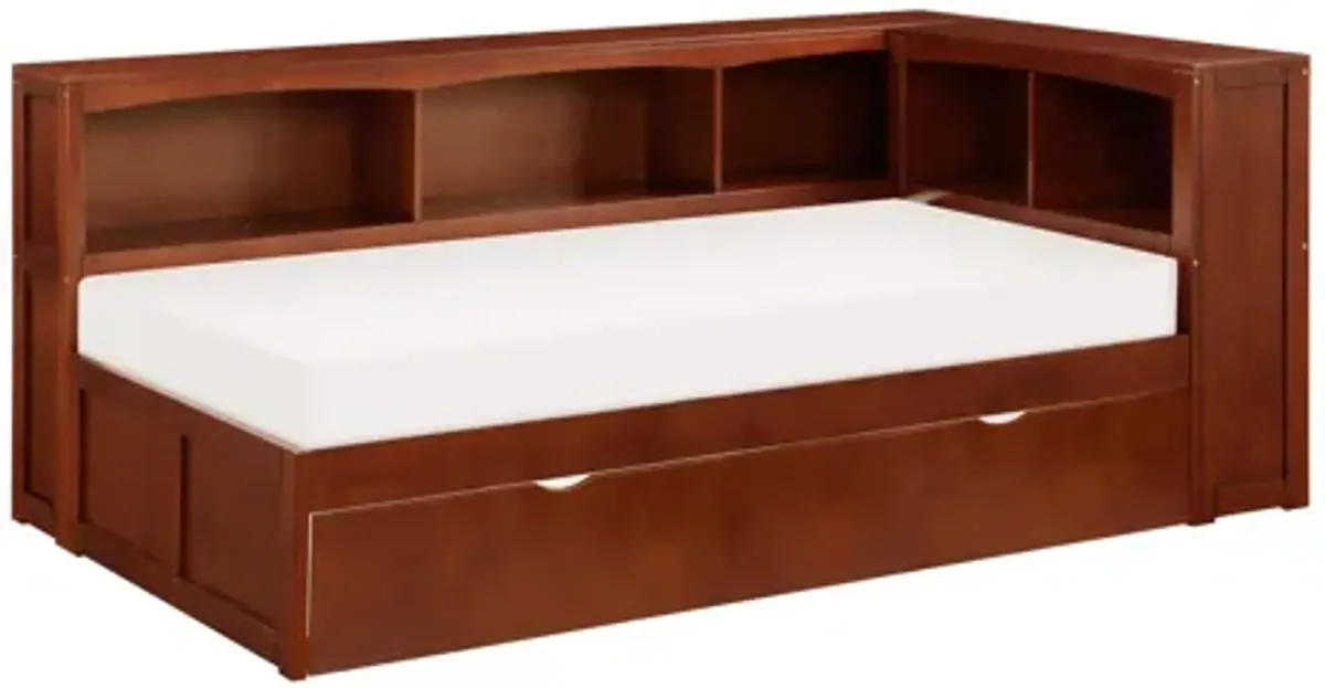 Rowe Dark Cherry Twin Bookcase Corner Platform Bed with Trundle