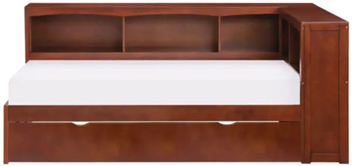 Rowe Dark Cherry Twin Bookcase Corner Platform Bed with Trundle