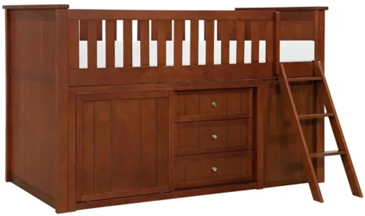 Rowe Dark Cherry Low Loft Bunk with Bookcase and 2 Dressers