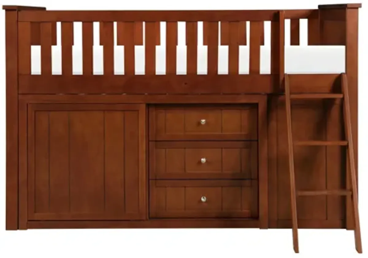 Rowe Dark Cherry Low Loft Bunk with Bookcase and 2 Dressers