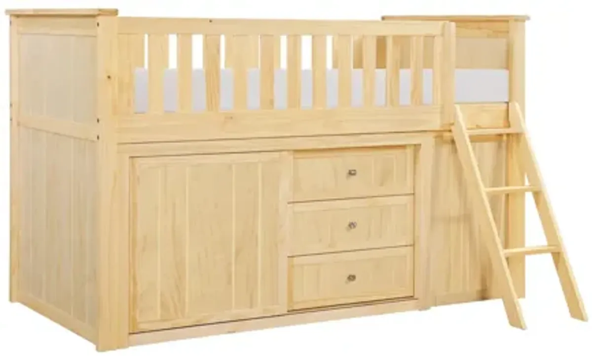 Bartly Natural Pine Low Loft Bunk with Bookcase and Dresser