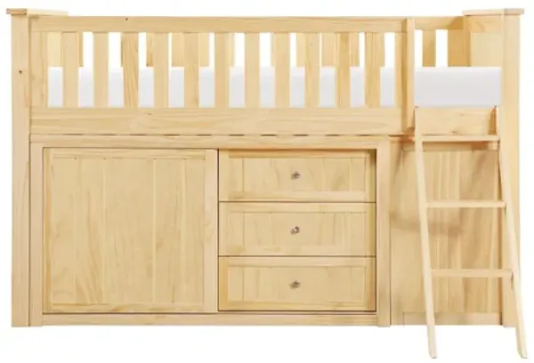 Bartly Natural Pine Low Loft Bunk with Bookcase and Dresser