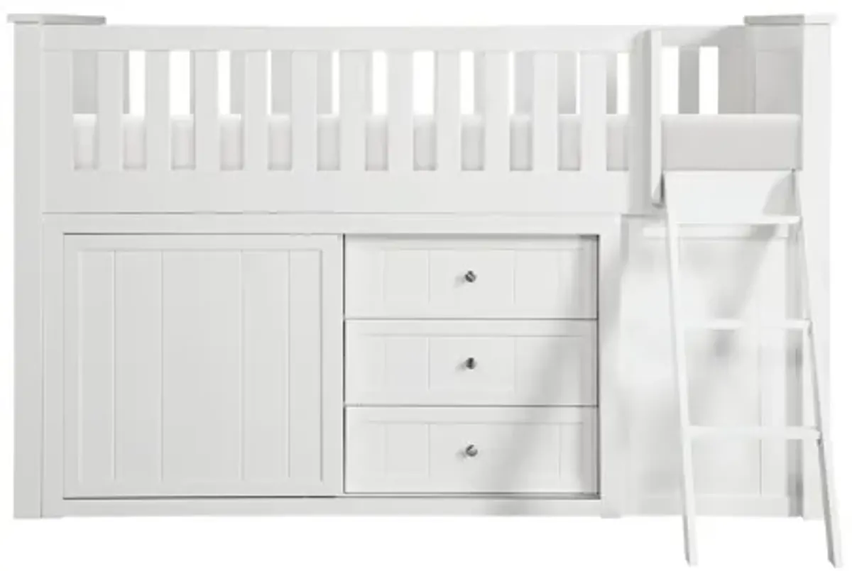 Galen White Low Loft Bunk with Bookcase and 2 Dressers