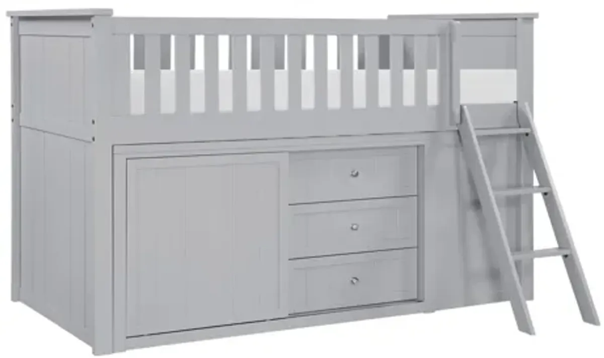Orion Gray Low Loft Bunk with Bookcase and Dresser