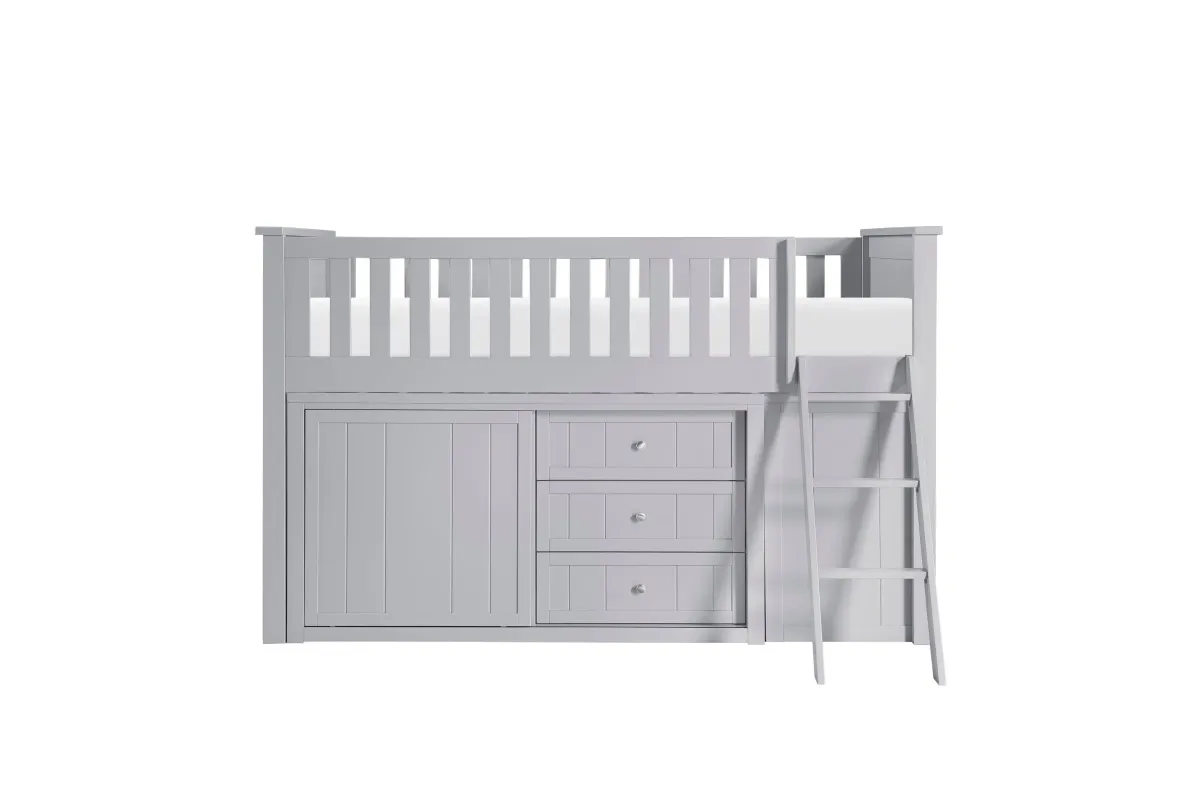 Orion Gray Low Loft Bunk with Bookcase and Dresser