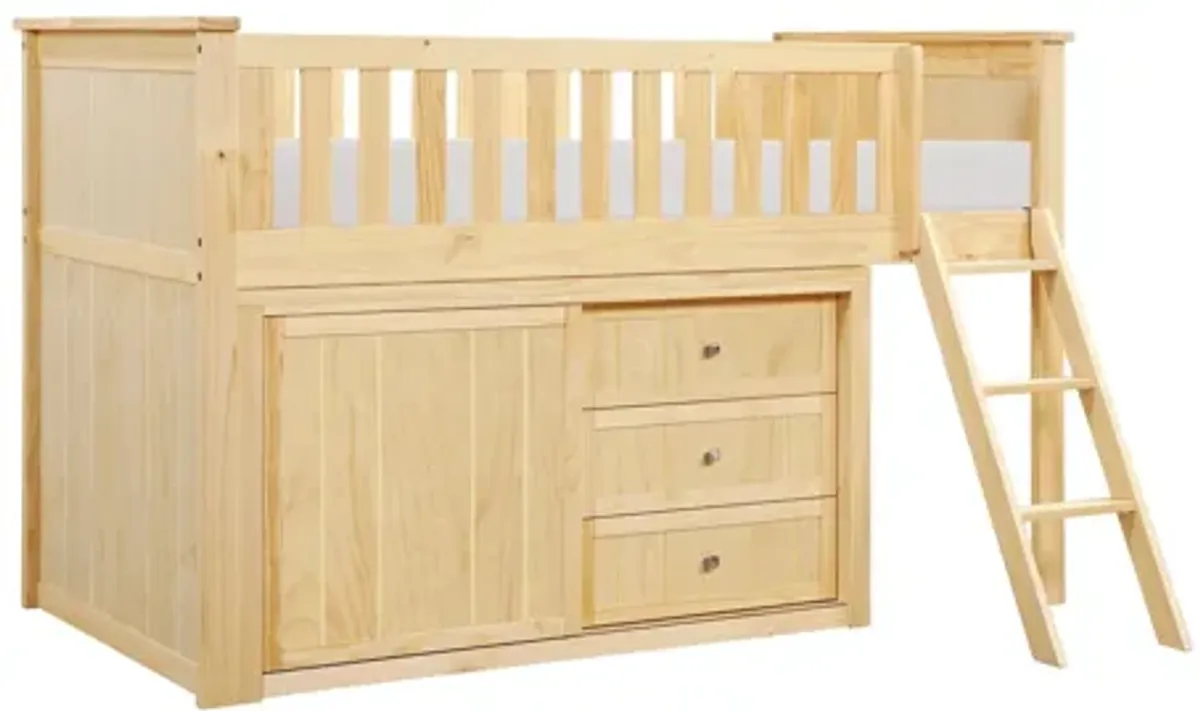 Bartly Natural Pine Low Loft Bunk with Dresser