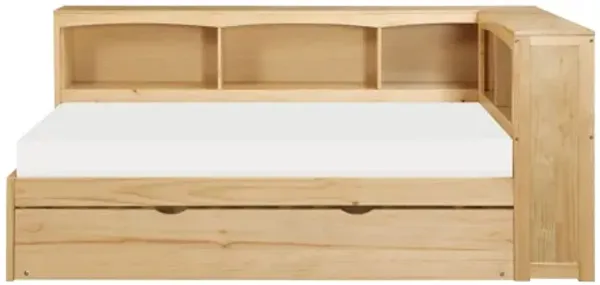 Bartly Natural Pine Twin Bookcase Corner Platform Bed with Trundle