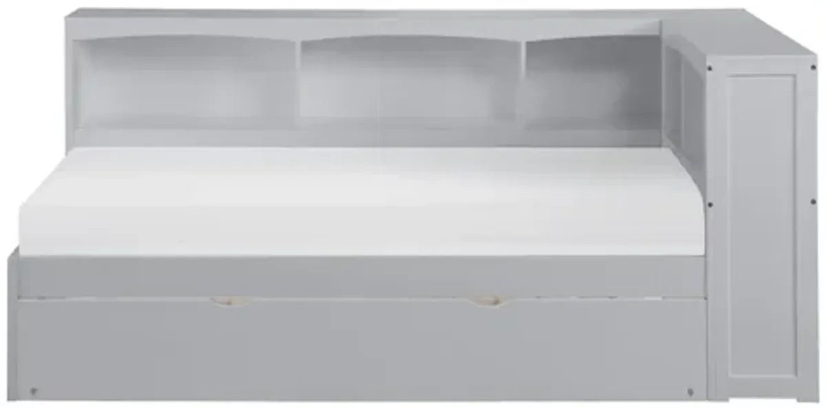 Orion Gray Twin Bookcase Corner Platform Bed with Trundle