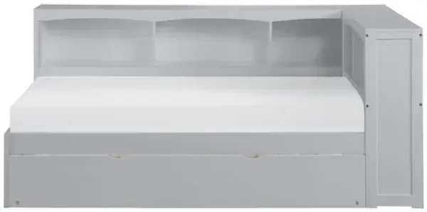 Orion Gray Twin Bookcase Corner Platform Bed with Trundle