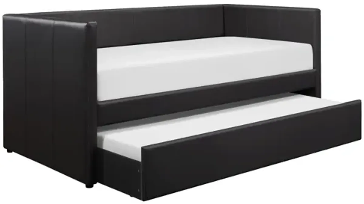 Adra Faux Leather Daybed with Trundle - Black