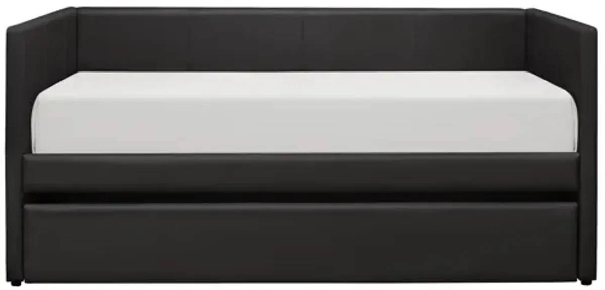 Adra Faux Leather Daybed with Trundle - Black