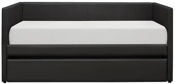 Adra Faux Leather Daybed with Trundle - Black