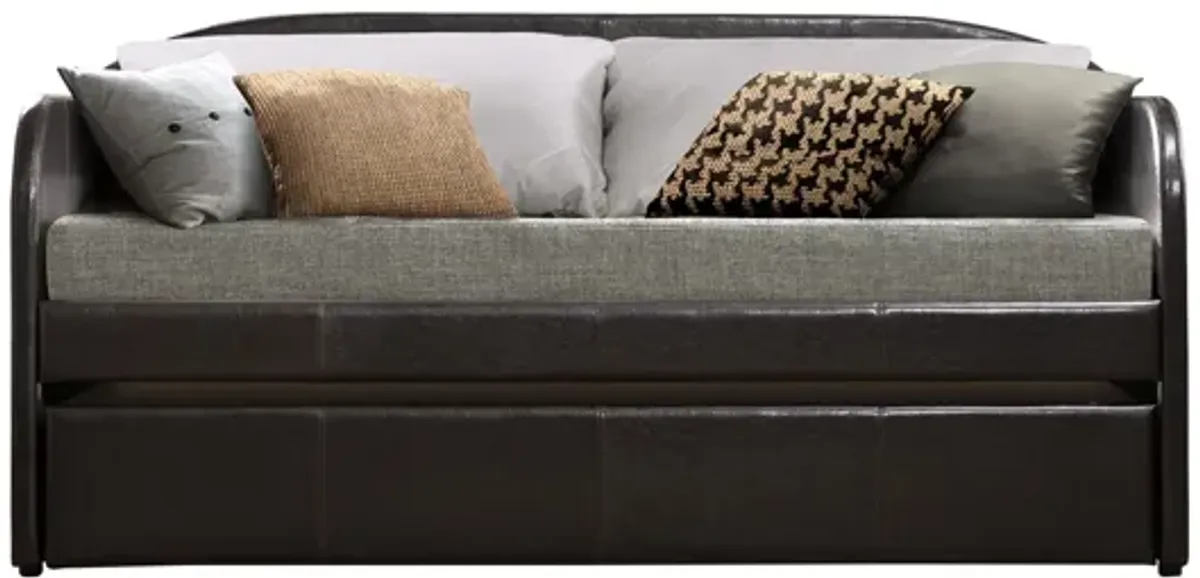 Roland Faux Leather Daybed with Trundle - Dark Brown