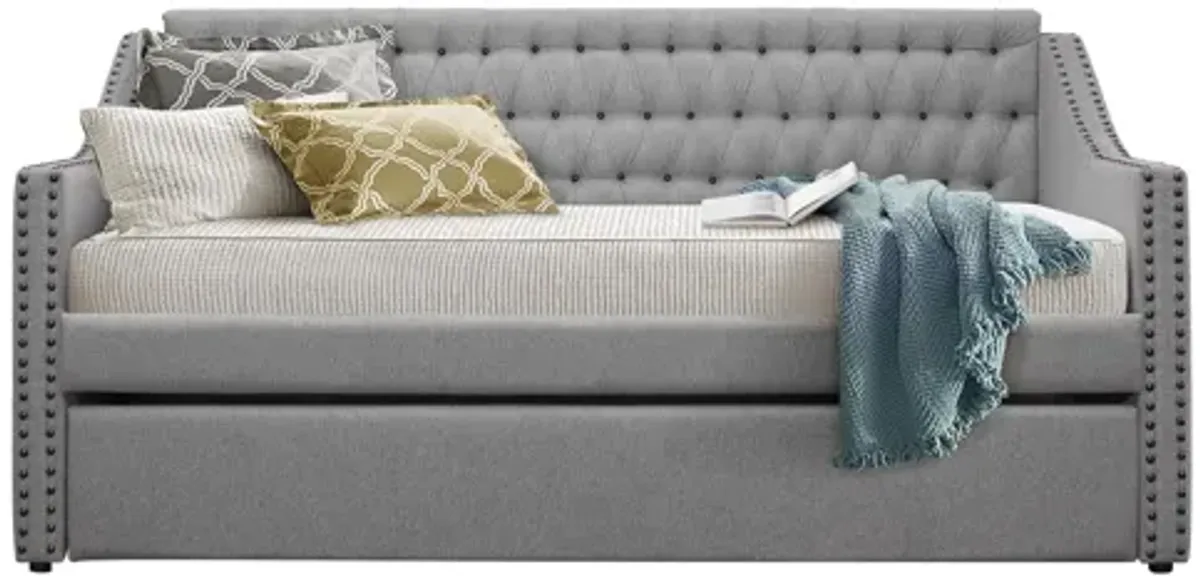 Tulney Button-tufted Nailhead Daybed with Trundle - Gray