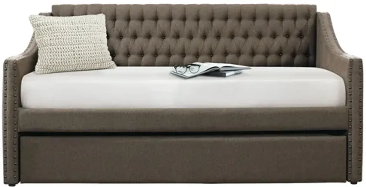 Tulney Button-tufted Nailhead Daybed with Trundle - Brown