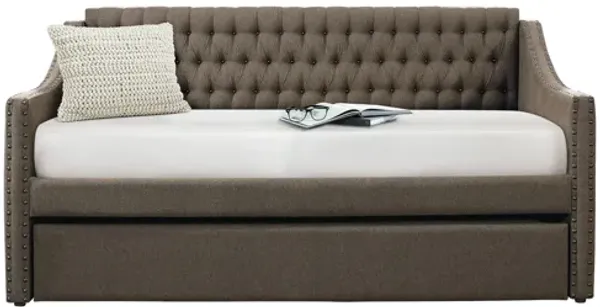 Tulney Button-tufted Nailhead Daybed with Trundle - Brown