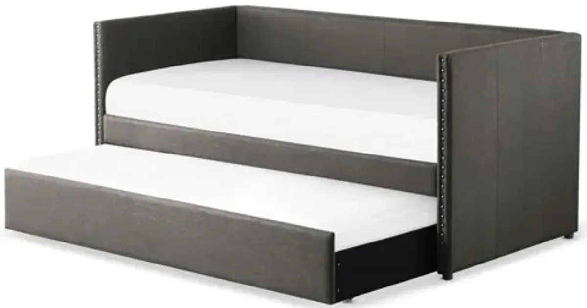 Therese Gray Fabric Daybed with Trundle