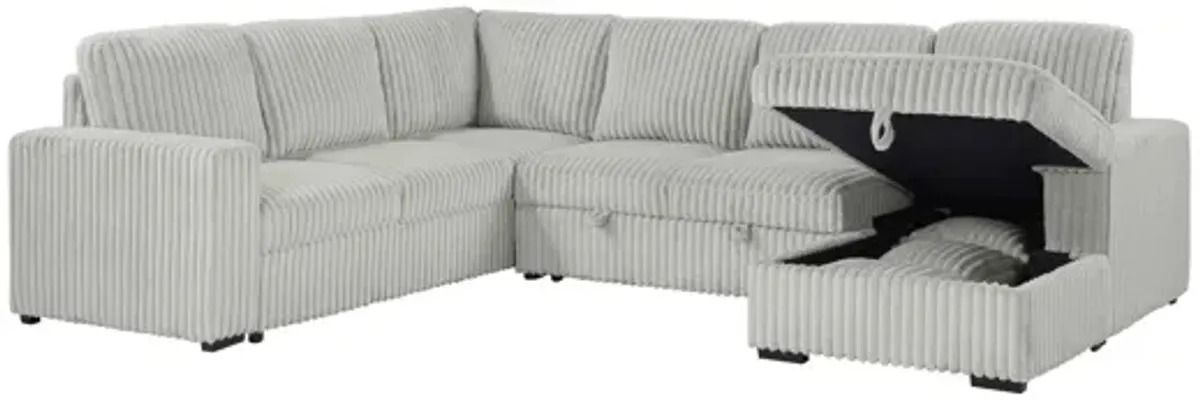 Devonshire Grey Sleeper Sectional Sofa Storage Chaise