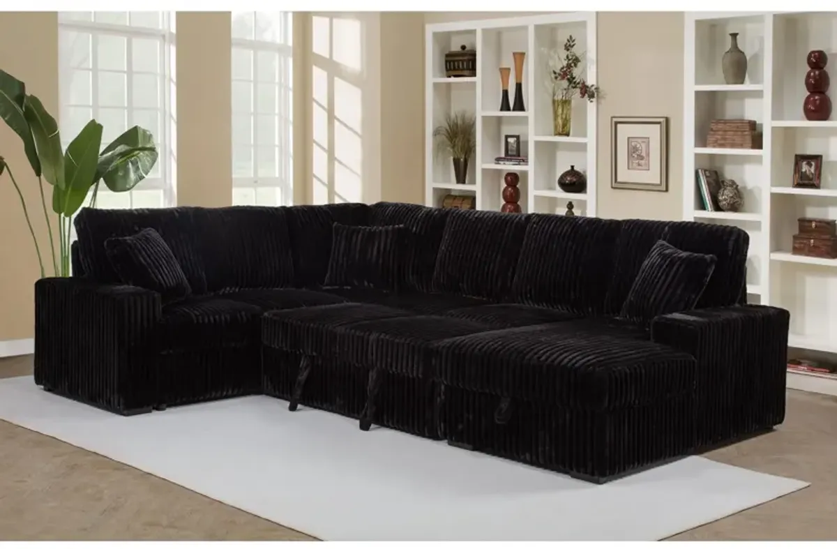 Devonshire Black Sleeper Sectional Sofa Storage Chaise