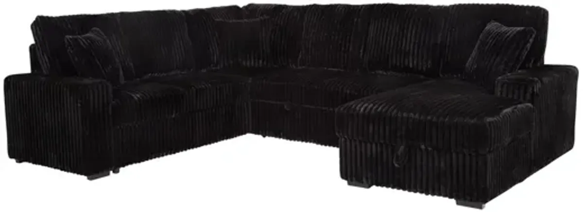 Devonshire Black Sleeper Sectional Sofa Storage Chaise