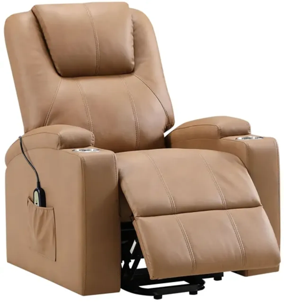 Armstrong Upholstered Power Lift Massage Recliner - Camel