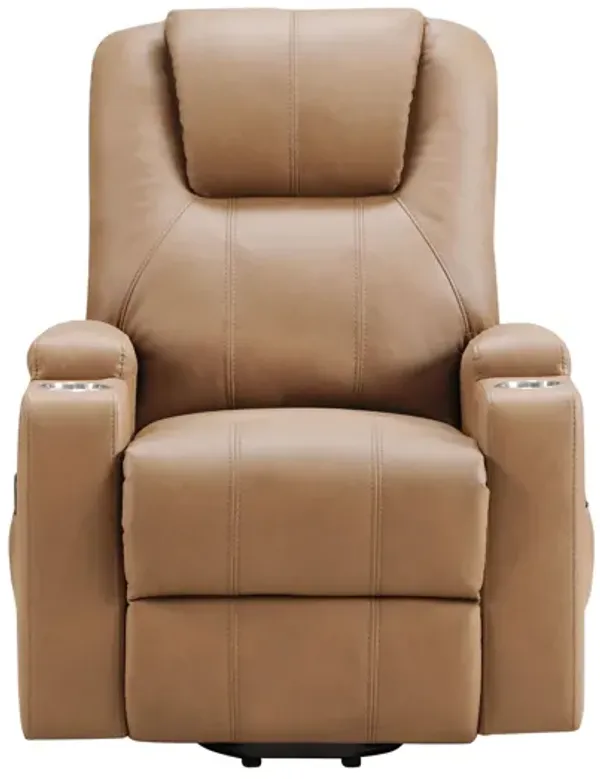 Armstrong Upholstered Power Lift Massage Recliner - Camel