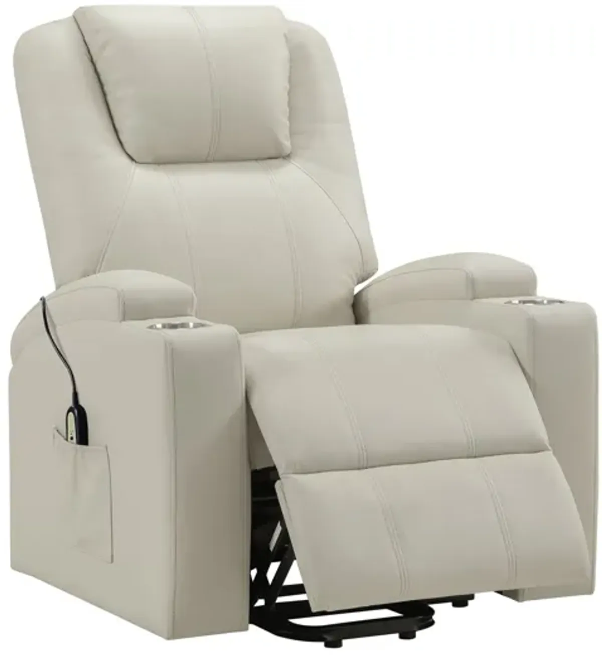 Armstrong Upholstered Power Lift Massage Recliner - Ivory
