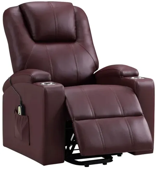 Armstrong Upholstered Power Lift Massage Recliner - Wine