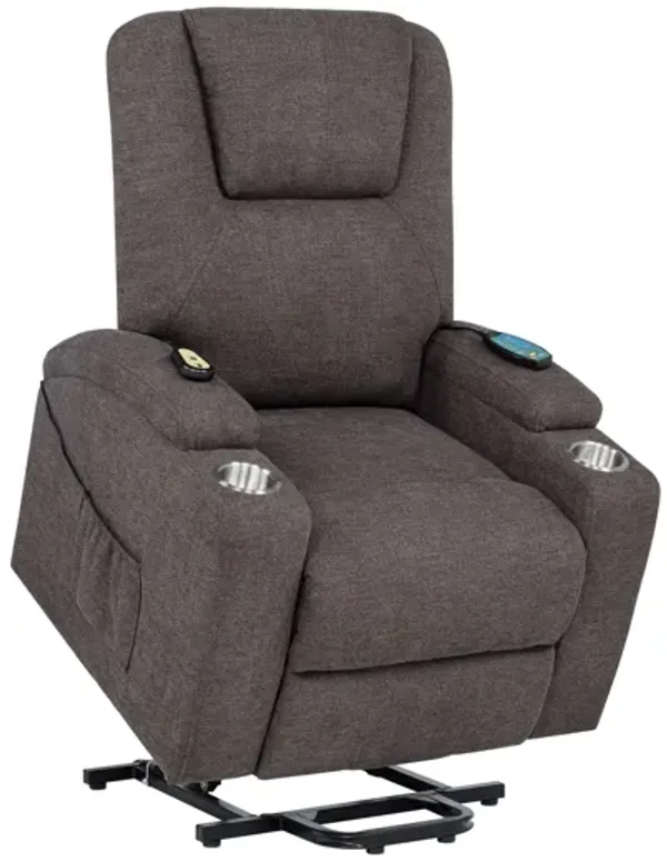 Louie Chenille Upholstered Power Lift Massage Chair - Brown