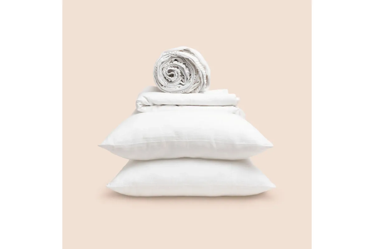 Dr. Weil Blended Linen Split Head King Sheets - White