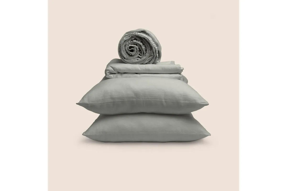 Dr. Weil Blended Linen Split Head Queen Sheets - Stone Gray