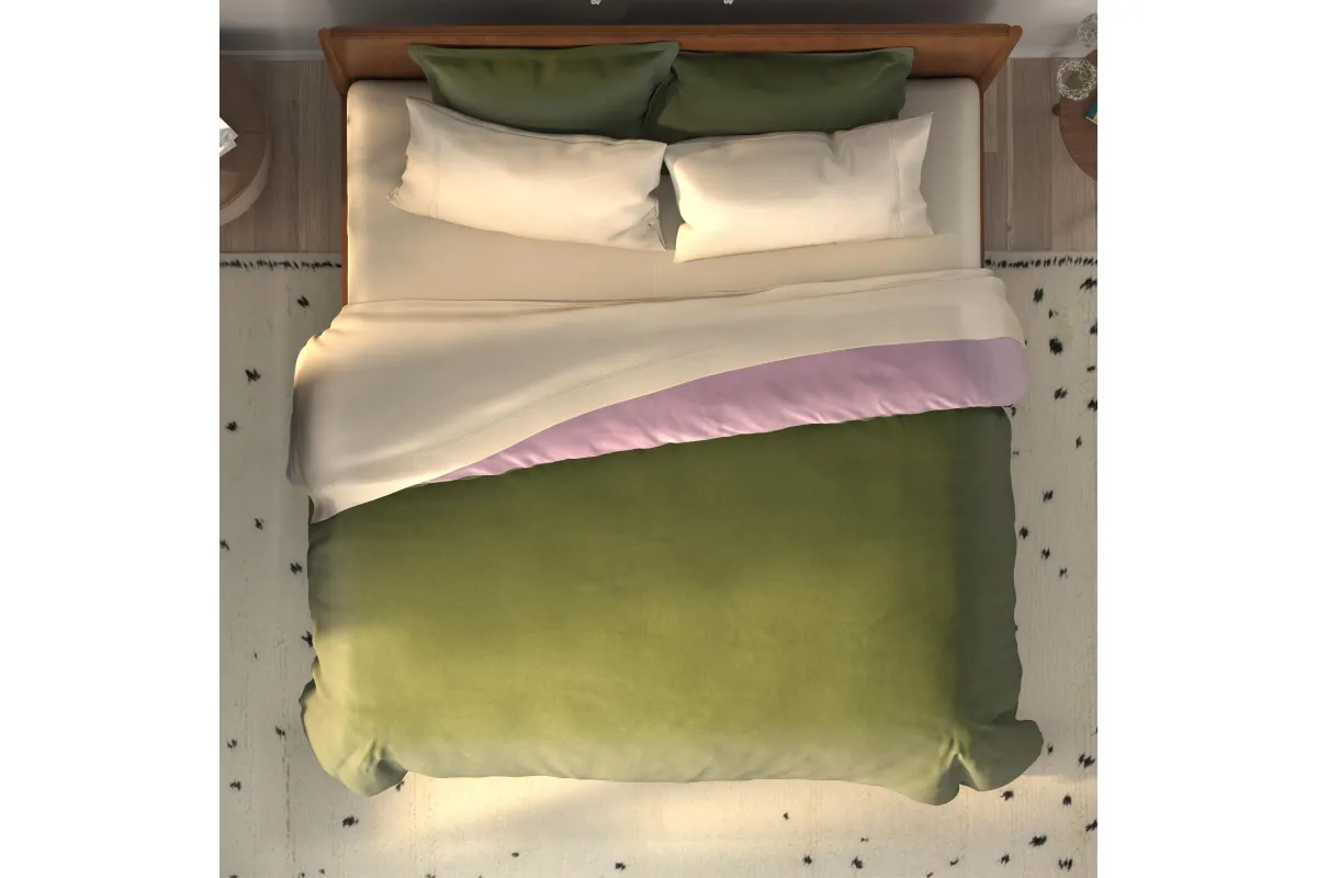 Queen Pillow Sham Set + Soft Touch/Bamboo - Lilac / Moss