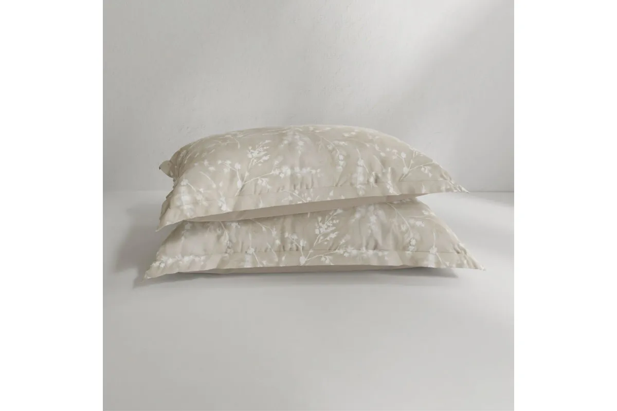 Euro Pillow Sham Set + Refreshing - Floral Press Oatmeal