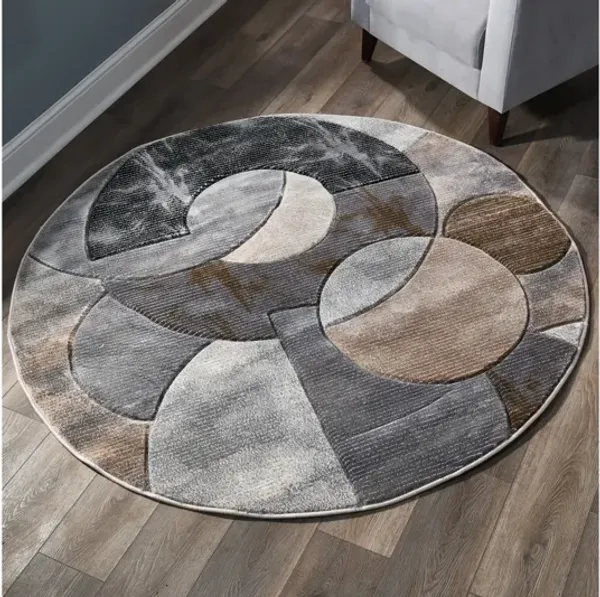 MDA Rugs Alexia Collection Design 02 Brown/Gray/Blue Round Rug - 8'1" Round