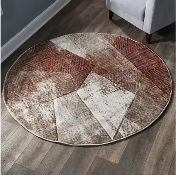 MDA Rugs Alexia Collection Design 05 Rust/Light Brown Round Rug - 5'2" Round