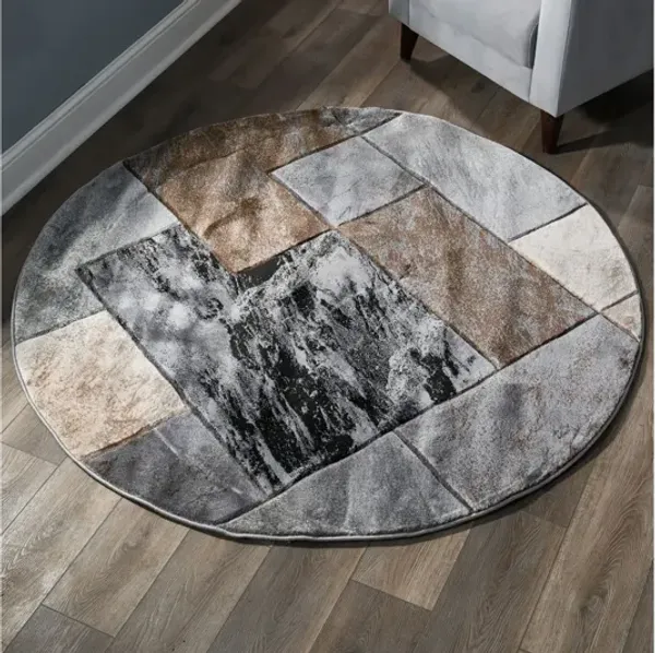 MDA Rugs Alexia Collection Design 07 Gray/Brown/Black Round Rug - 5'2" Round