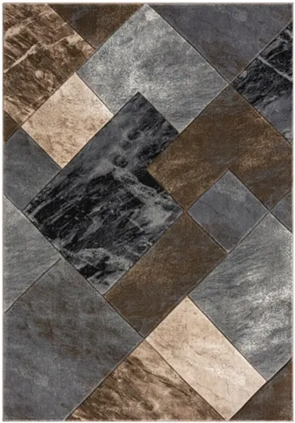 MDA Rugs Alexia Collection Design 07 Gray/Brown/Black Area Rug - 5'2" x 7'5"