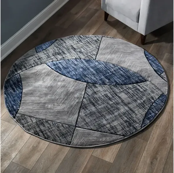 MDA Rugs Alexia Collection Design 08 Gray/Blue/Black Round Rug - 8'1" Round