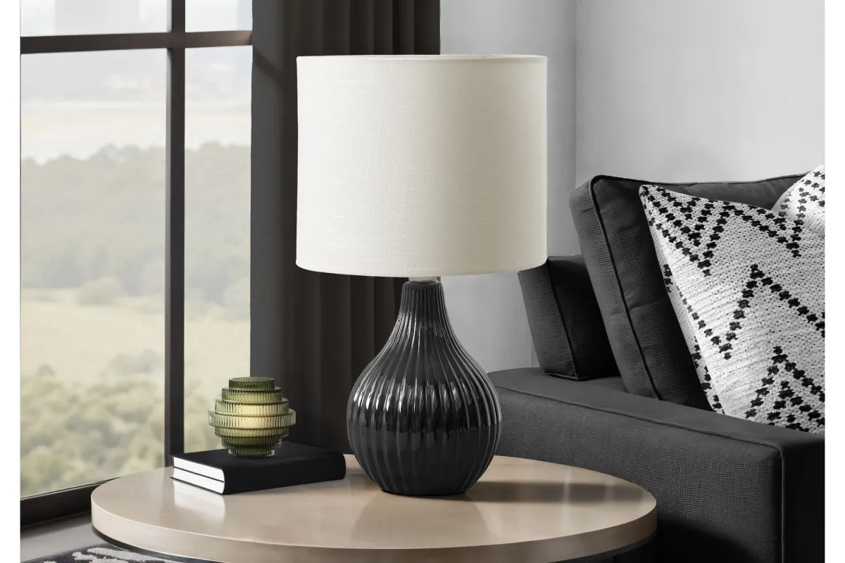 Monarch Specialties I 9775 -17" Table Lamp Black Ceramic / Ivory Shade