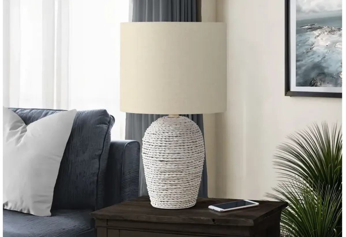 Monarch Specialties I 9855 -17" Table Lamp White Rattan / Beige Shade