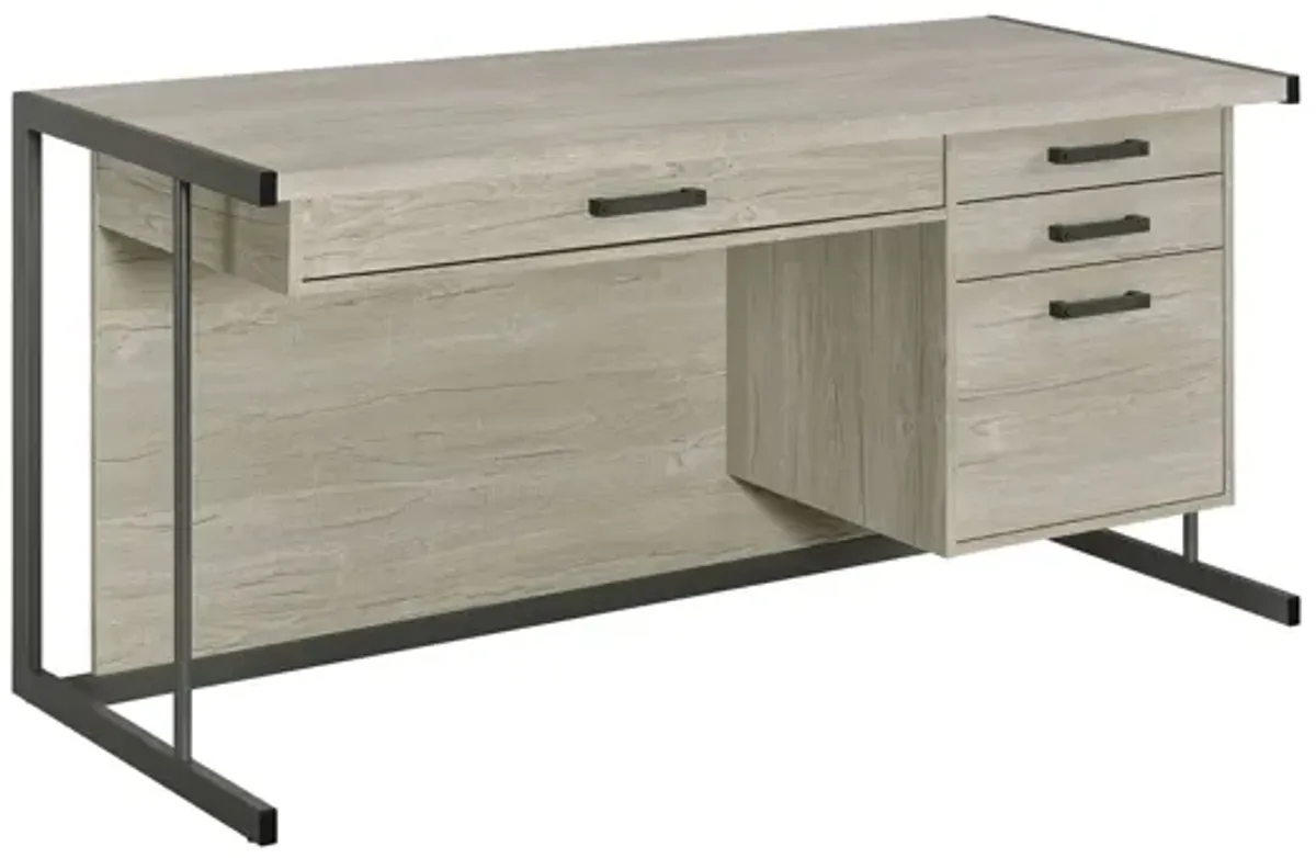 Loomis 60" 4-drawer Computer Desk Whitewashed Grey
